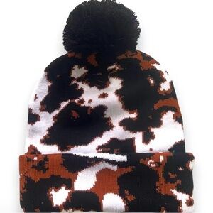 Pom-Pom Beanie - Black, White, and Brown